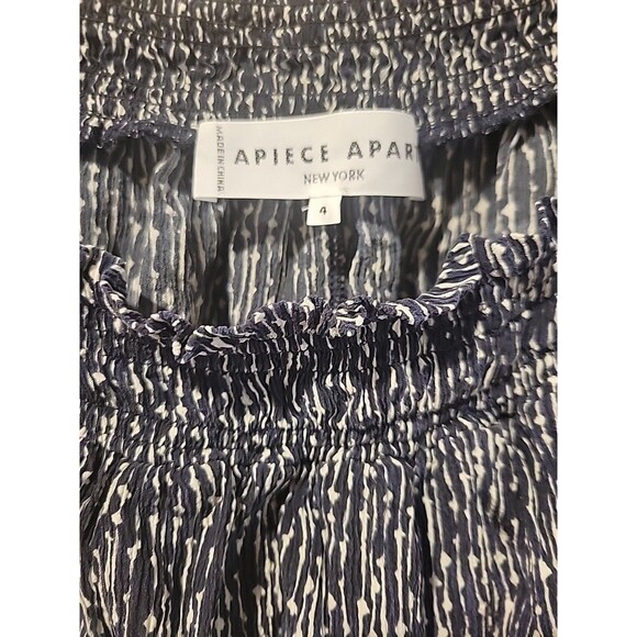 Apiece Apart Glorieta Top Navy Cactus Stripe Print Silk Tassel Tie Sleeves Sz 4 - Picture 3 of 7